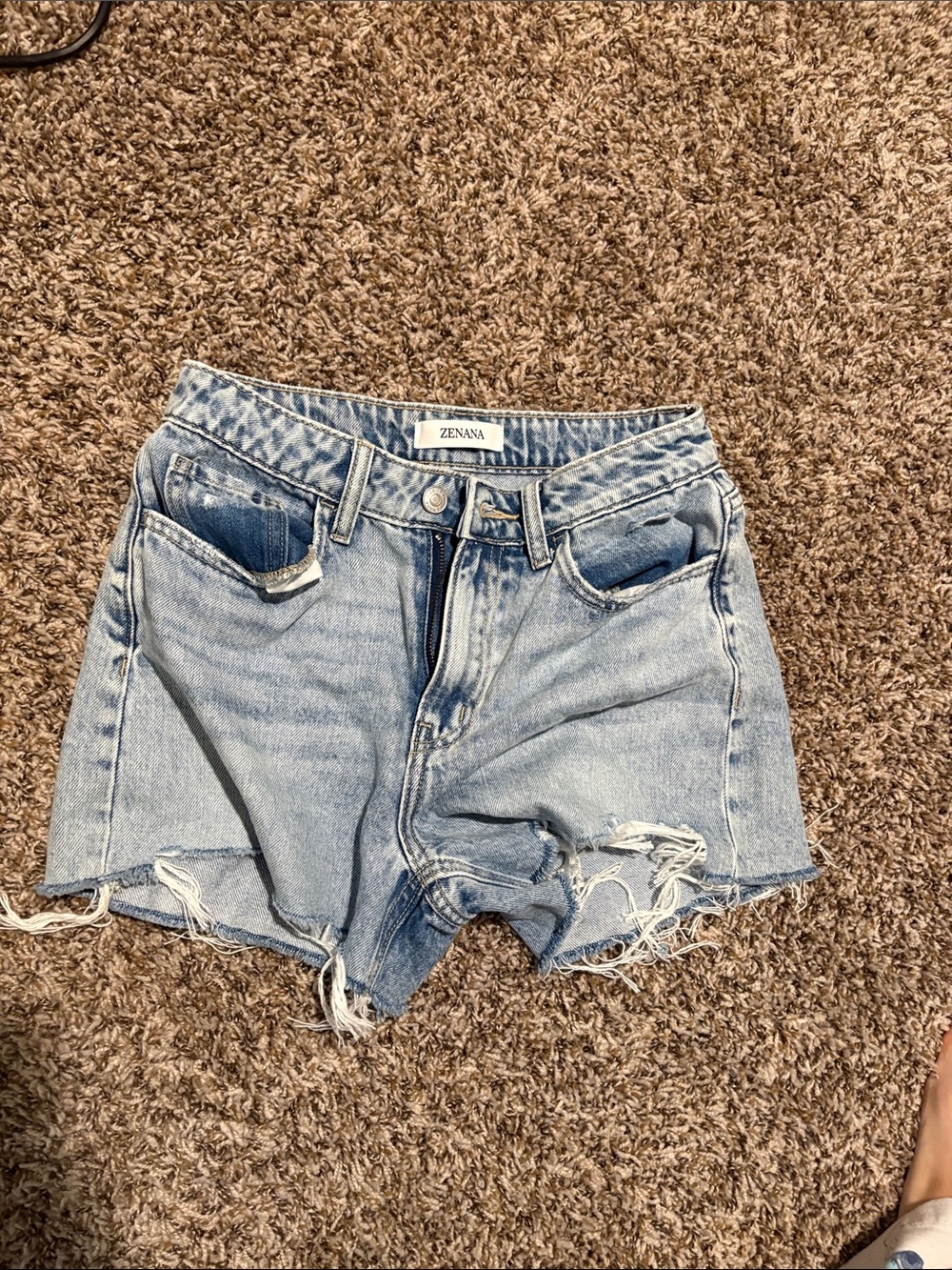 Zenana Outfitters Light Wash Distressed Denim Shorts
